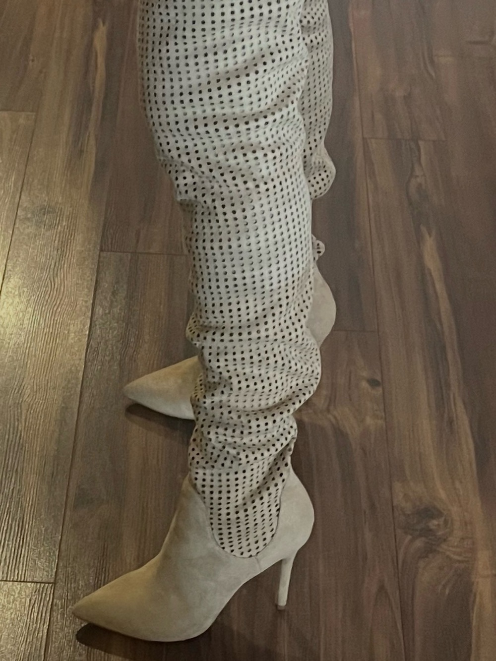 Women's Suede Pointed-Toe Stiletto Boot in beige